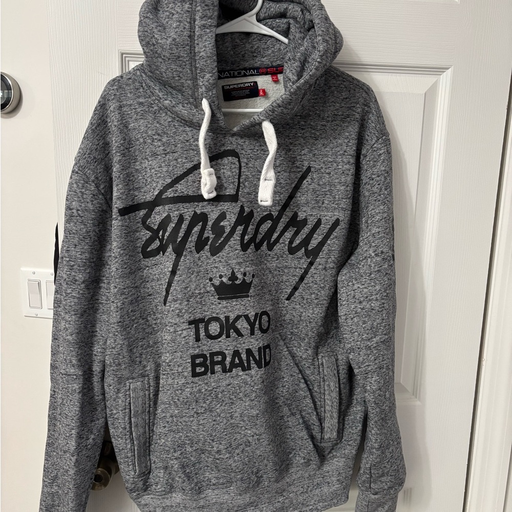 Superdry Gray Pullover Hoodie with Front Graphics